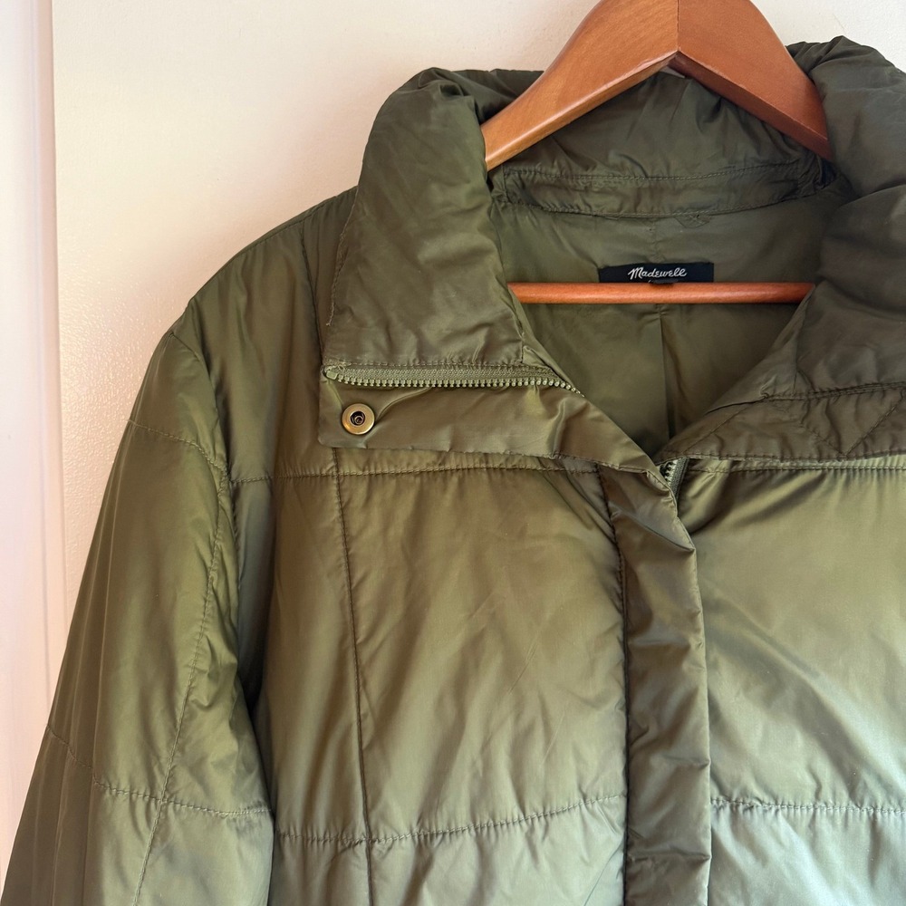 Madewell Women's Olive Green Puffer Jacket Full Zip Quilted Coat Size L - Picture 2 of 10
